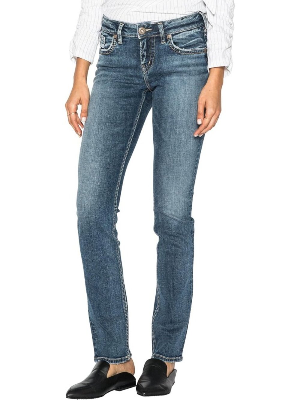 Curvy Fit Mid Rise Straight Leg Jeans for Women - Stylish Silver Wash Denim